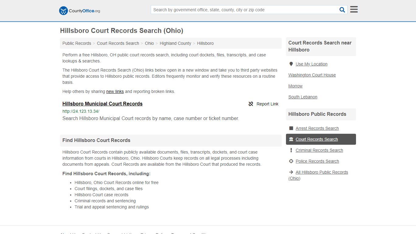 Hillsboro Court Records Search (Ohio) - County Office