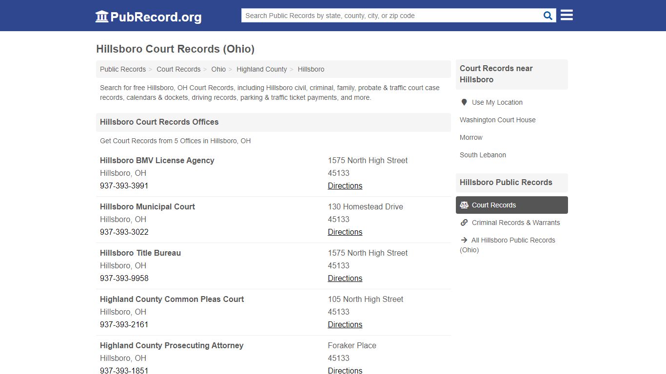 Free Hillsboro Court Records (Ohio Court Records) - PubRecord.org