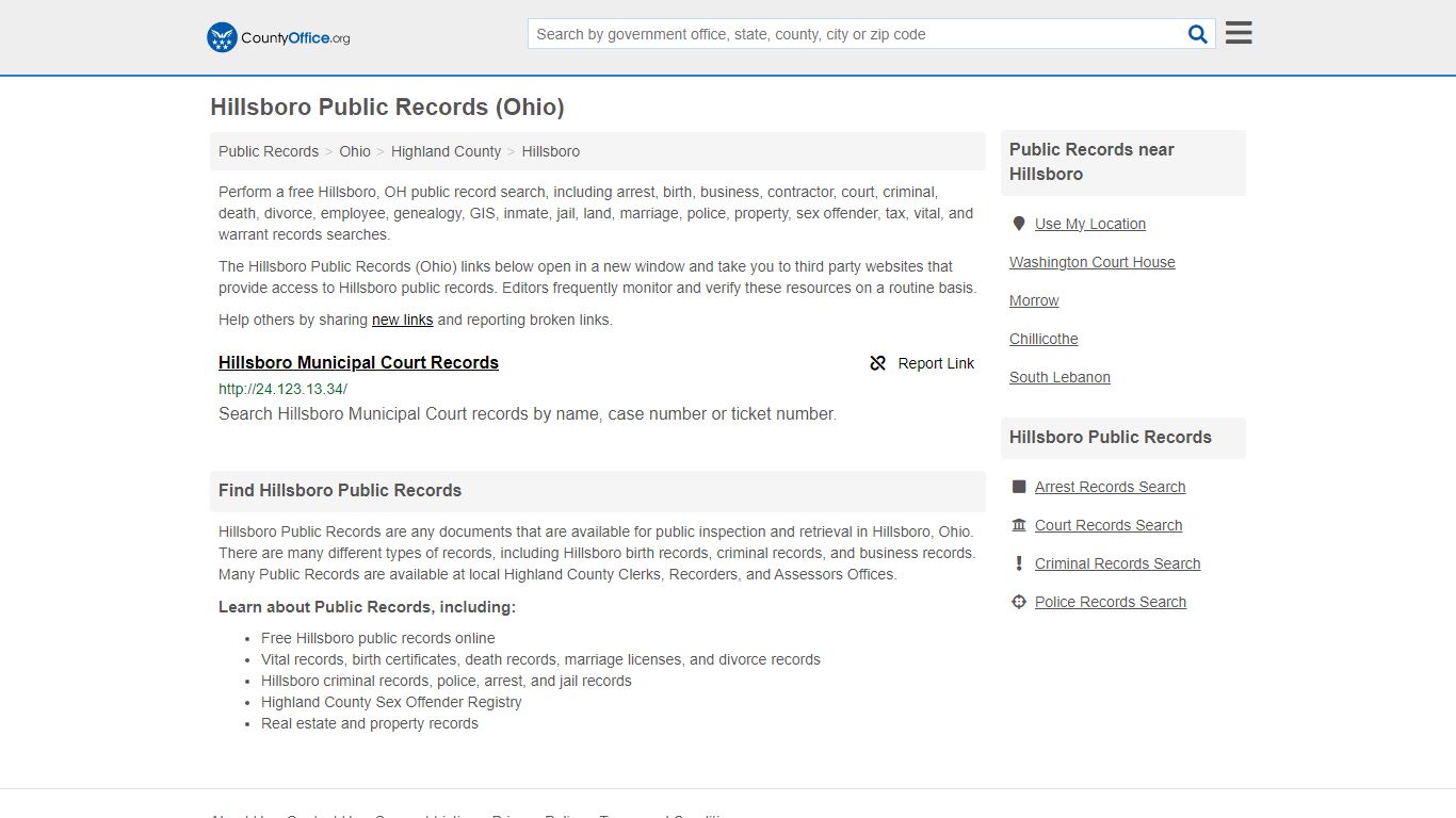 Public Records - Hillsboro, OH (Business, Criminal, GIS, Property ...