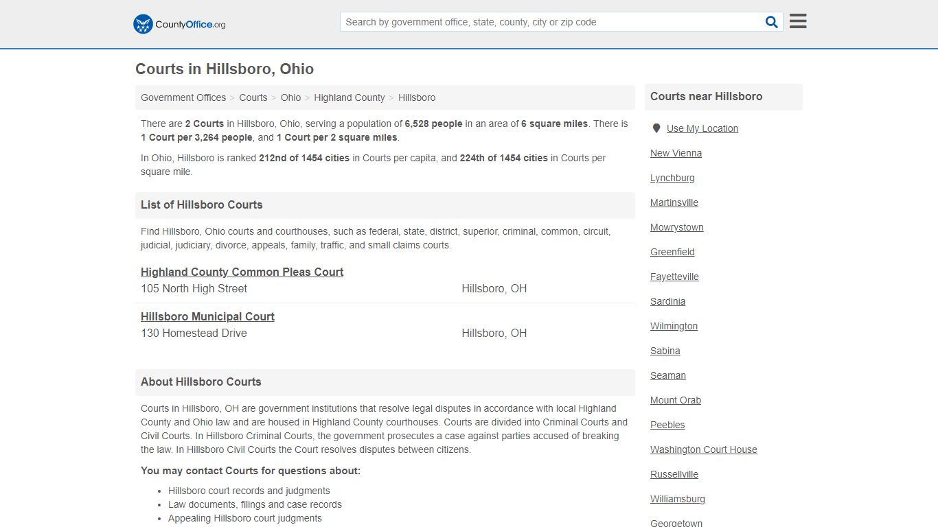 Courts - Hillsboro, OH (Court Records & Calendars) - County Office